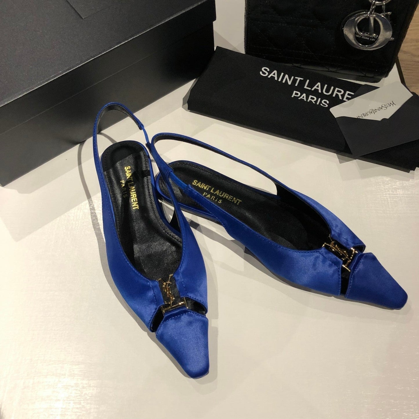 BABYLONE SLINGBACK FLAT IN SAPPHIRE BLUE SILK - 35