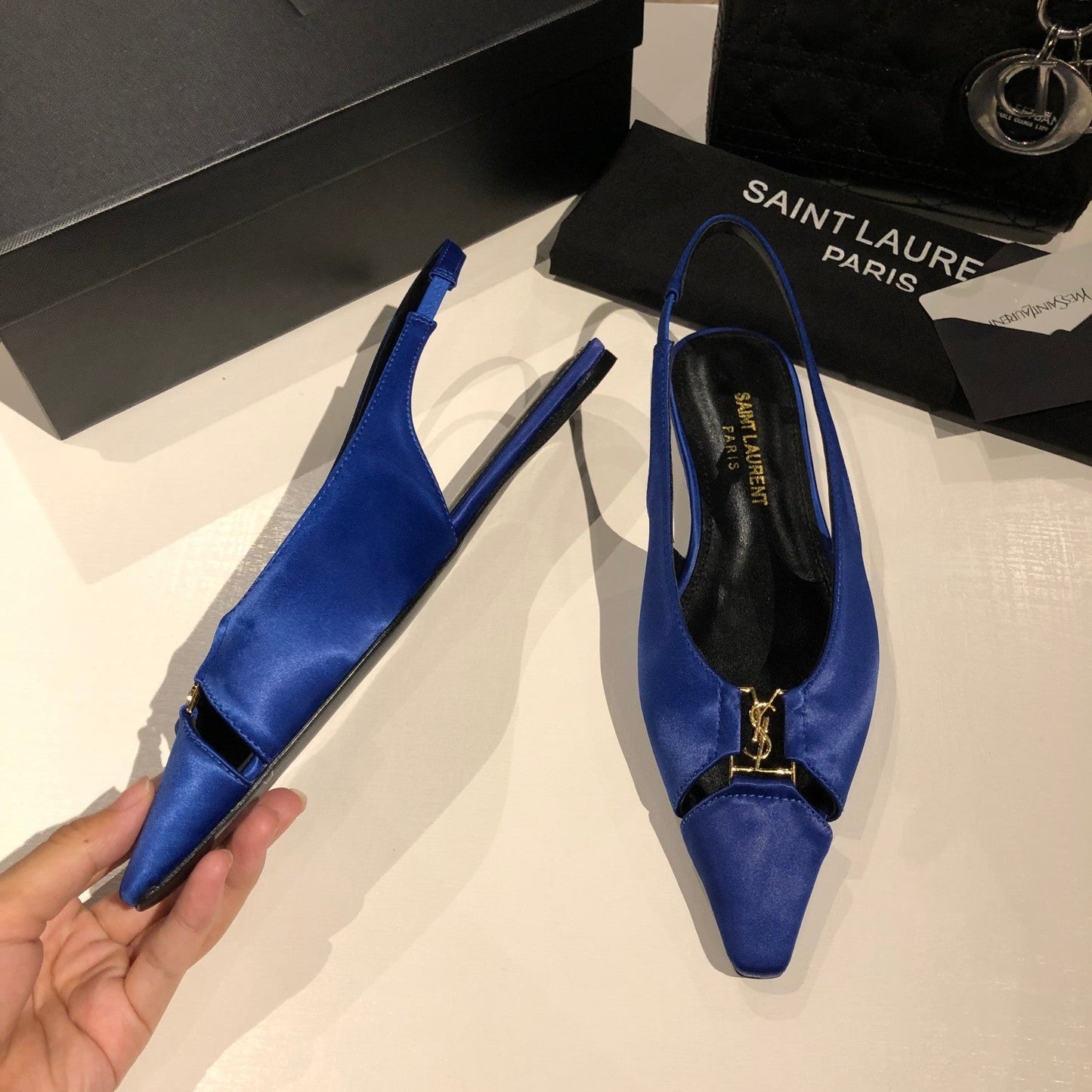 BABYLONE SLINGBACK FLAT IN SAPPHIRE BLUE SILK - 35
