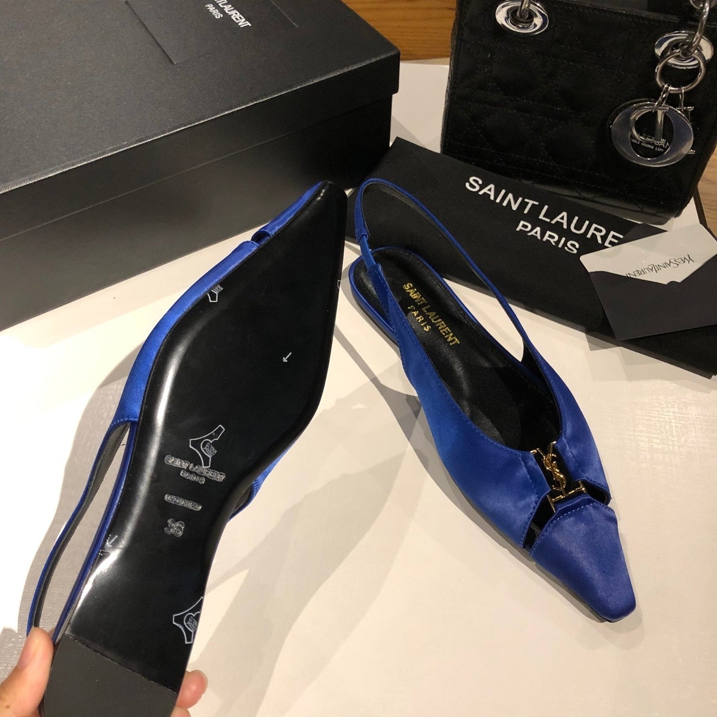 BABYLONE SLINGBACK FLAT IN SAPPHIRE BLUE SILK - 35