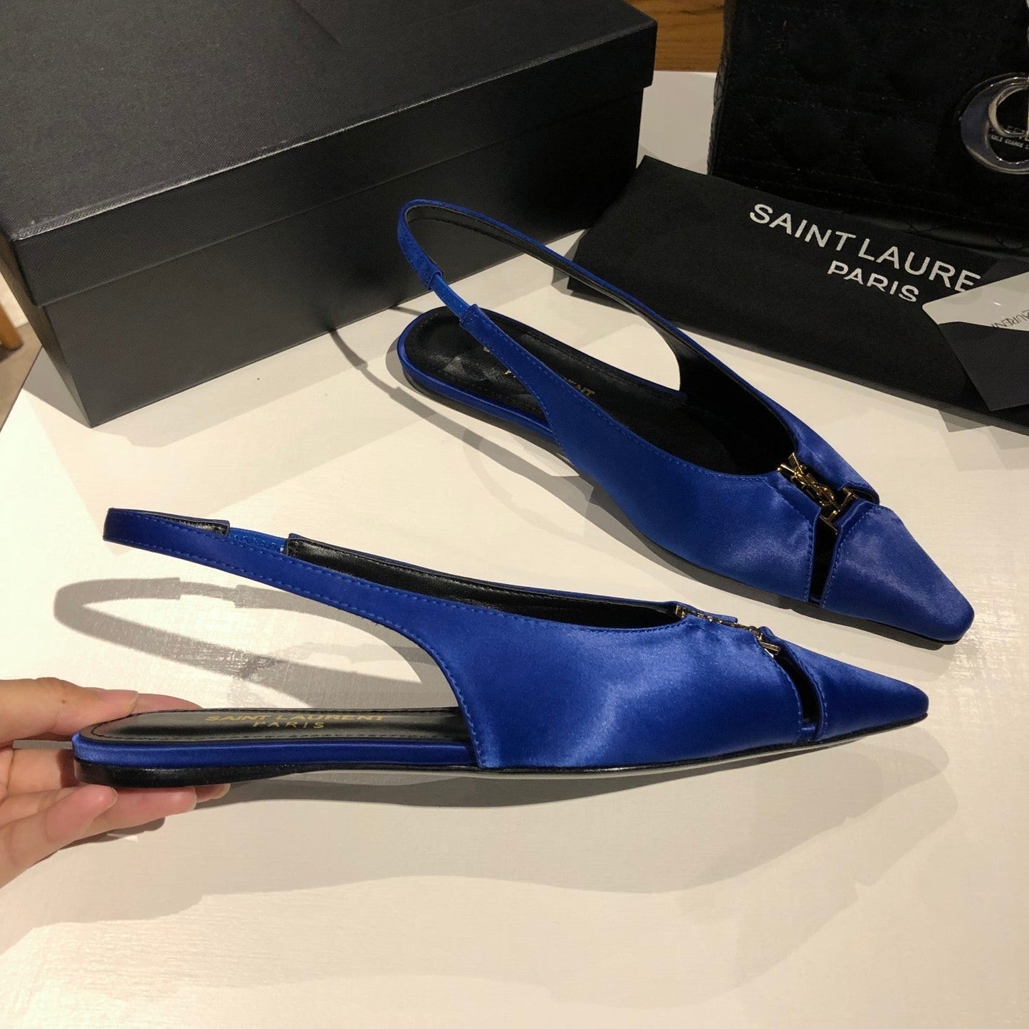 BABYLONE SLINGBACK FLAT IN SAPPHIRE BLUE SILK - 35