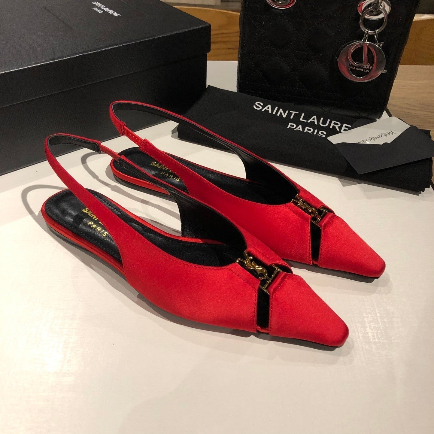BABYLONE SLINGBACK FLAT IN RED SILK - 35