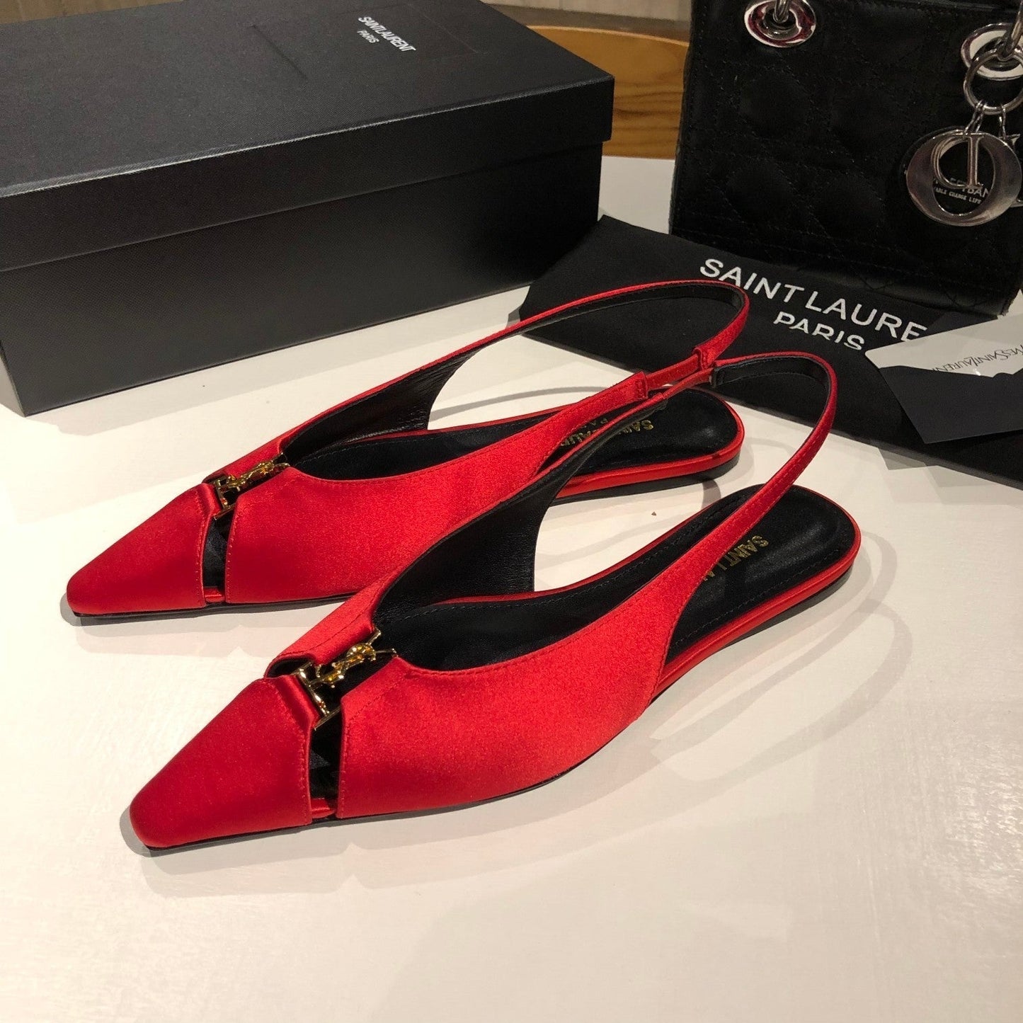 BABYLONE SLINGBACK FLAT IN RED SILK - 35