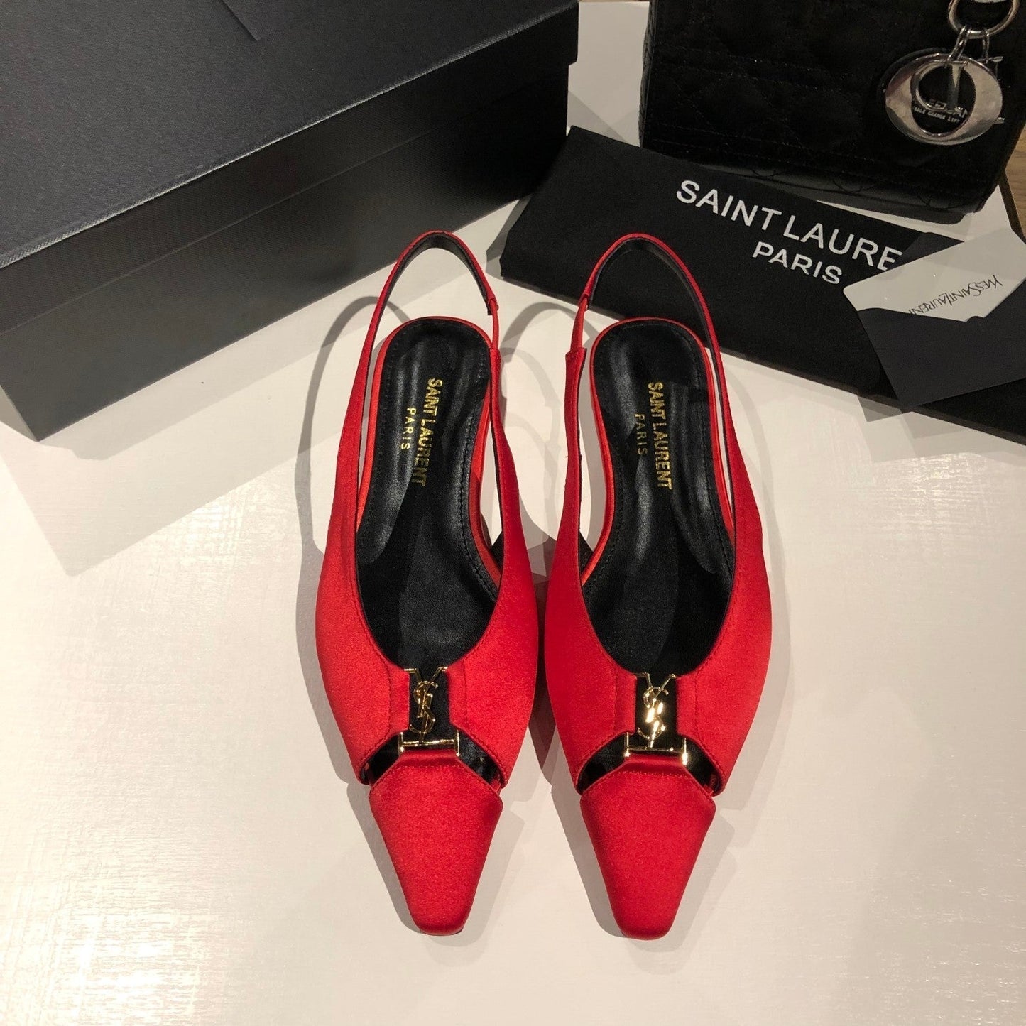 BABYLONE SLINGBACK FLAT IN RED SILK - 35