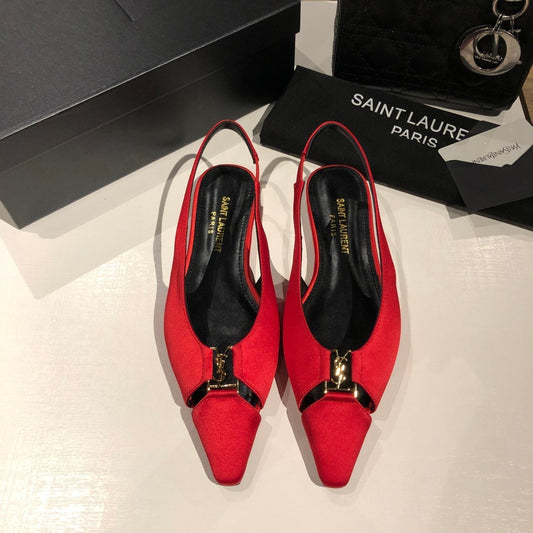 BABYLONE SLINGBACK FLAT IN RED SILK - 35