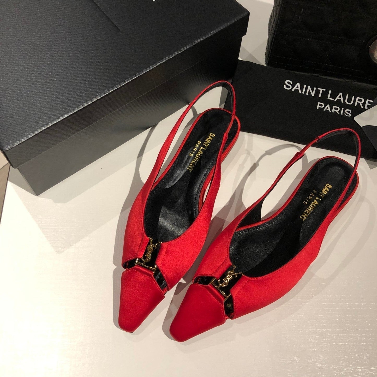 BABYLONE SLINGBACK FLAT IN RED SILK - 35