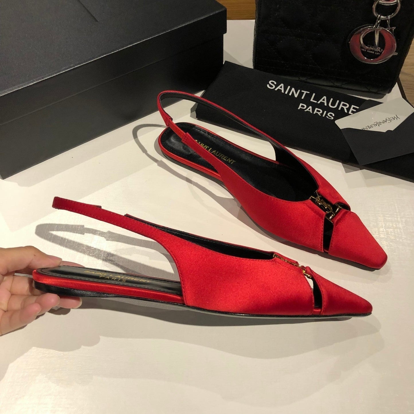 BABYLONE SLINGBACK FLAT IN RED SILK - 35