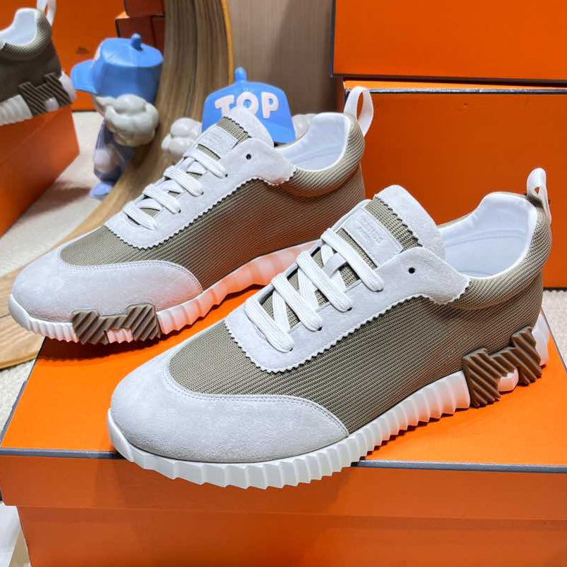 BOUNCING SNEAKER IN PALE GRAY SUEDE AND WOOD BROWN KNIT - 34