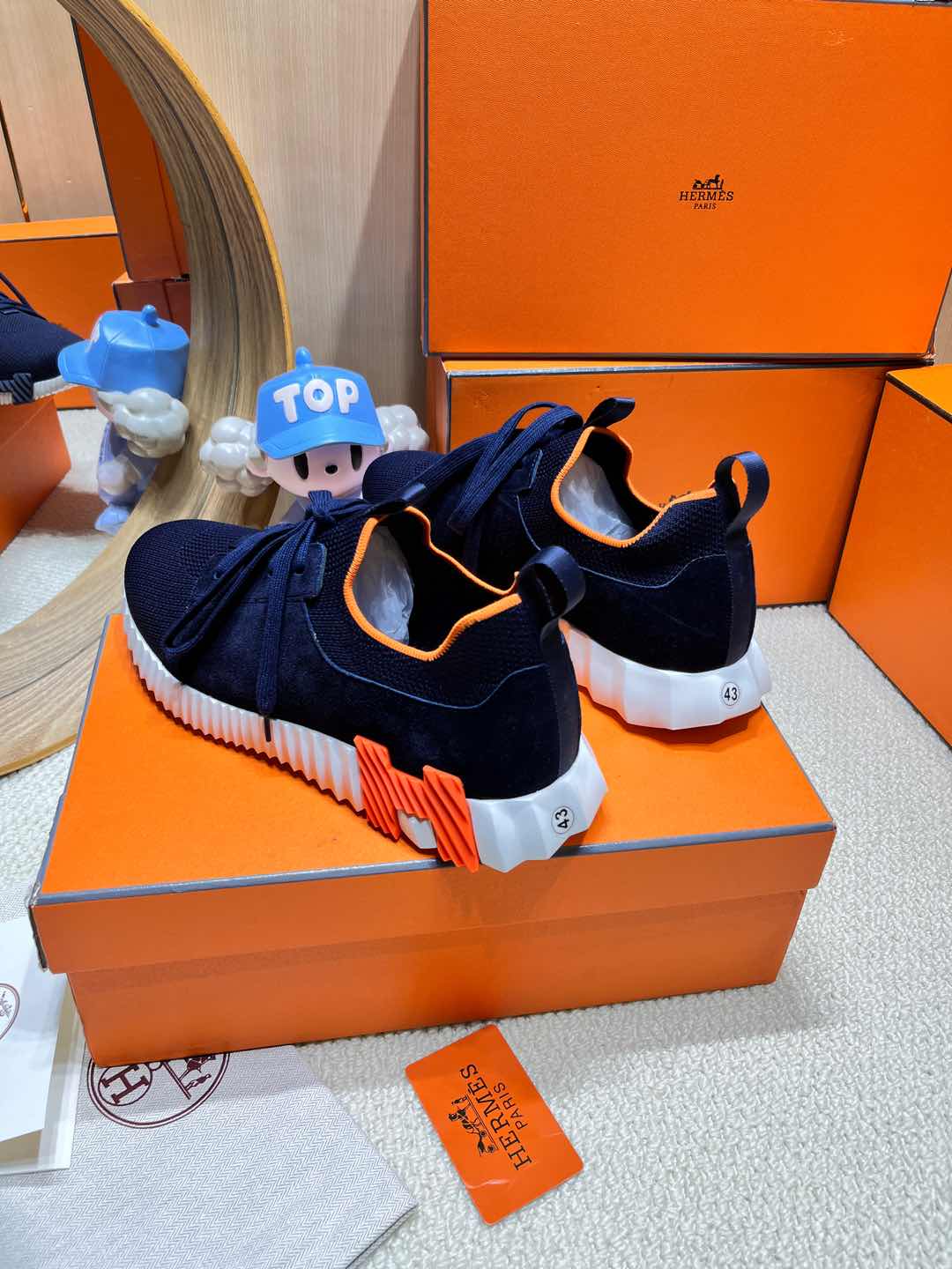 DEPART SLIP-ON SNEAKER IN NAVY BLUE KNIT AND CALFSKIN - 38