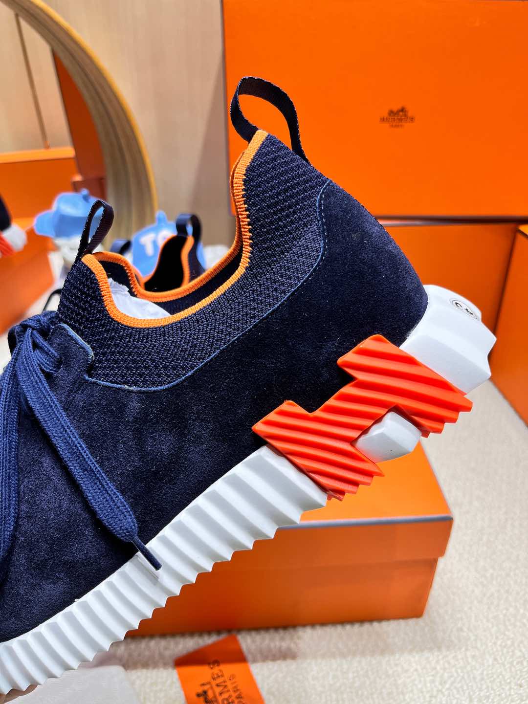 DEPART SLIP-ON SNEAKER IN NAVY BLUE KNIT AND CALFSKIN - 38