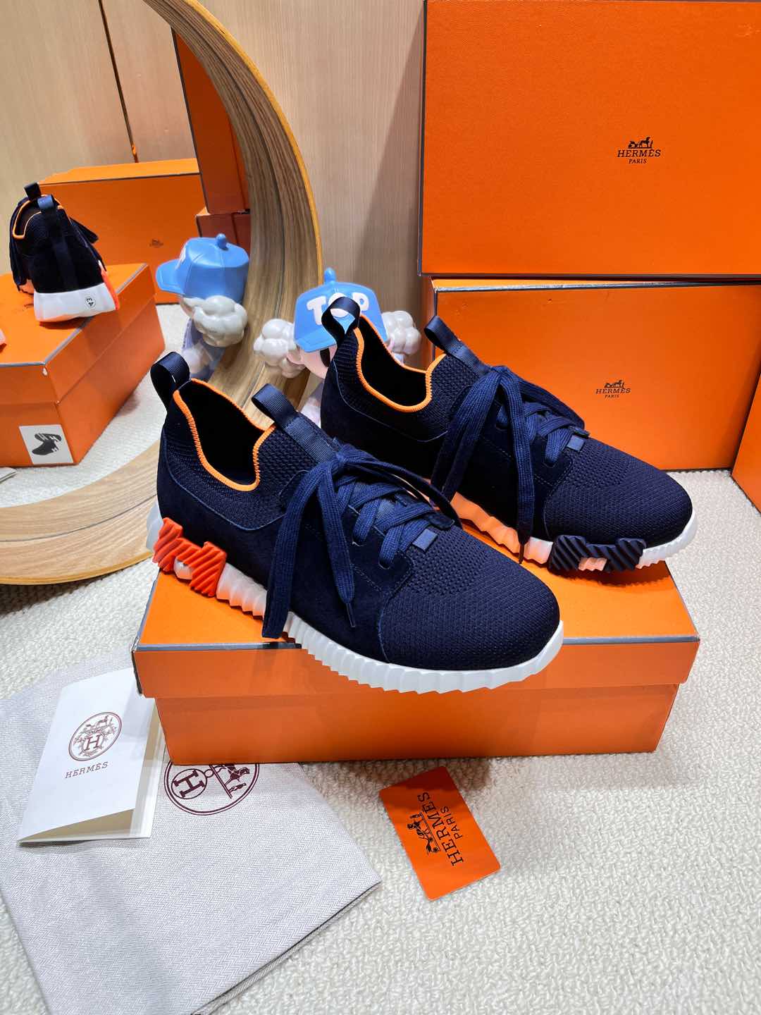 DEPART SLIP-ON SNEAKER IN NAVY BLUE KNIT AND CALFSKIN - 38