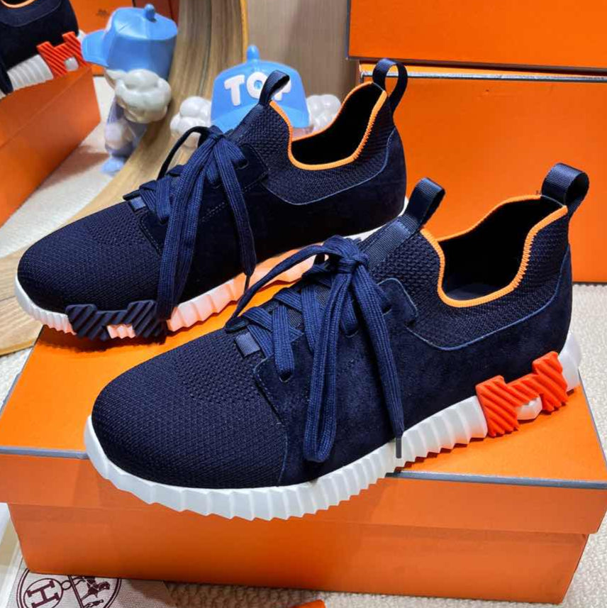 DEPART SLIP-ON SNEAKER IN NAVY BLUE KNIT AND CALFSKIN - 38