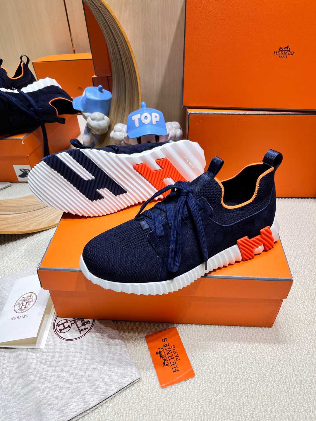 DEPART SLIP-ON SNEAKER IN NAVY BLUE KNIT AND CALFSKIN - 38