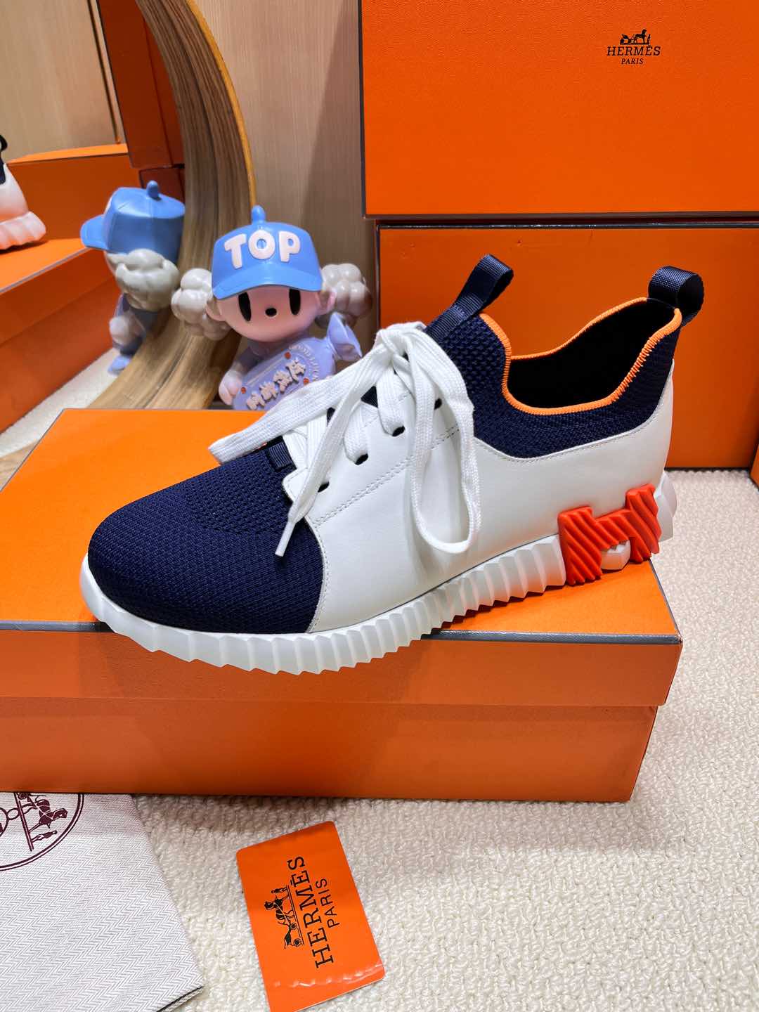 DEPART SLIP-ON SNEAKER IN NAVY BLUE KNIT AND WHITE CALFSKIN - 38