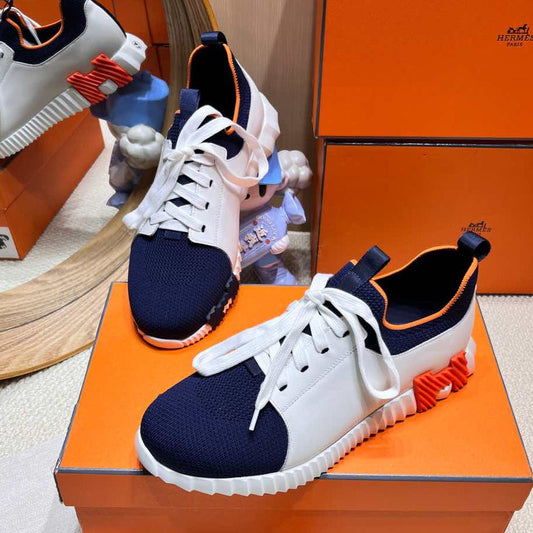 DEPART SLIP-ON SNEAKER IN NAVY BLUE KNIT AND WHITE CALFSKIN - 38