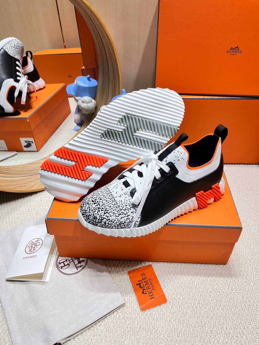 DEPART SLIP-ON SNEAKER IN WHITE MIX BLACK KNIT AND BLACK CALFSKIN - 38