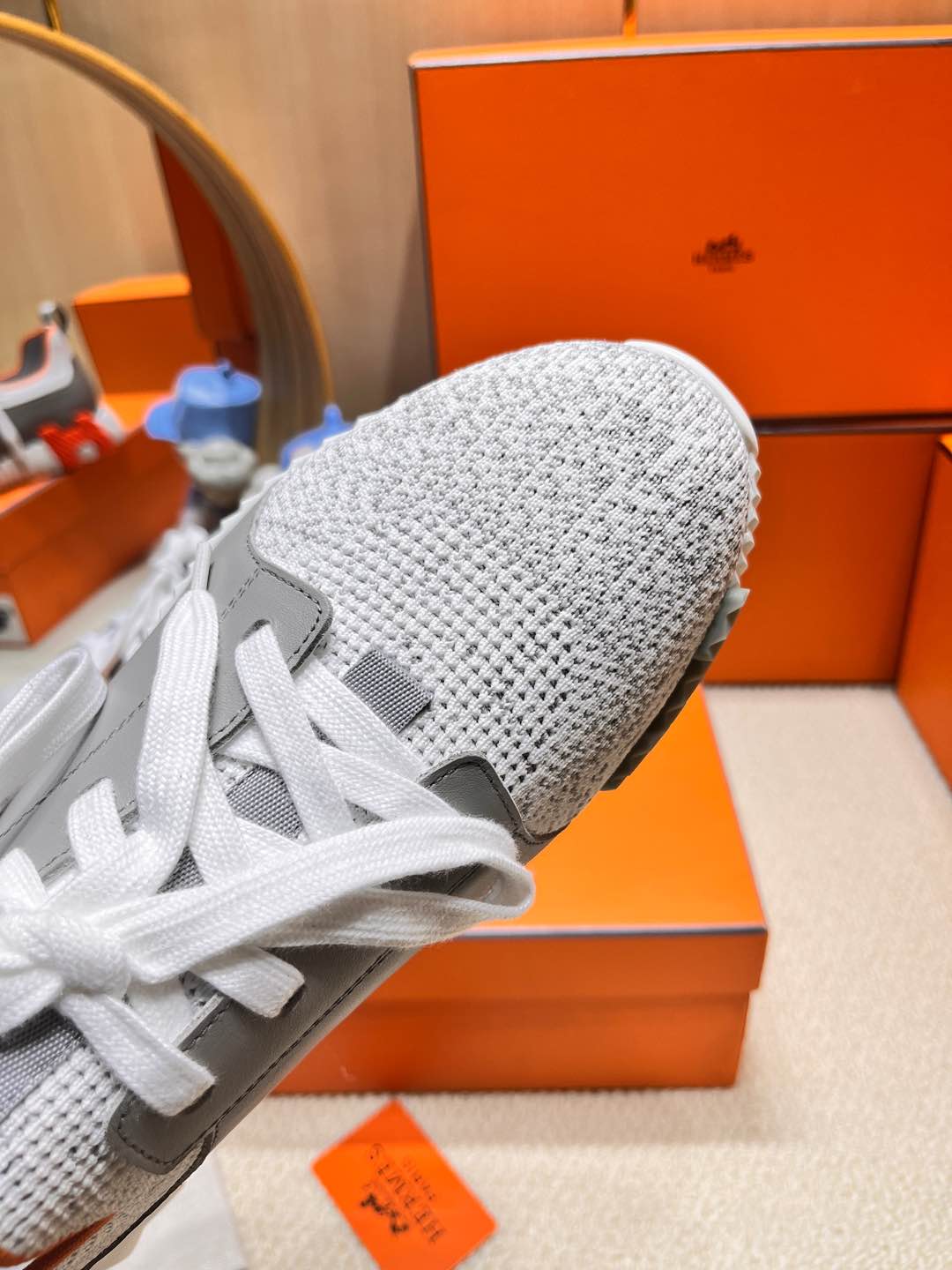 DEPART SLIP-ON SNEAKER IN WHITE MIX MOUSE GRAY KNIT AND CALFSKIN - 38