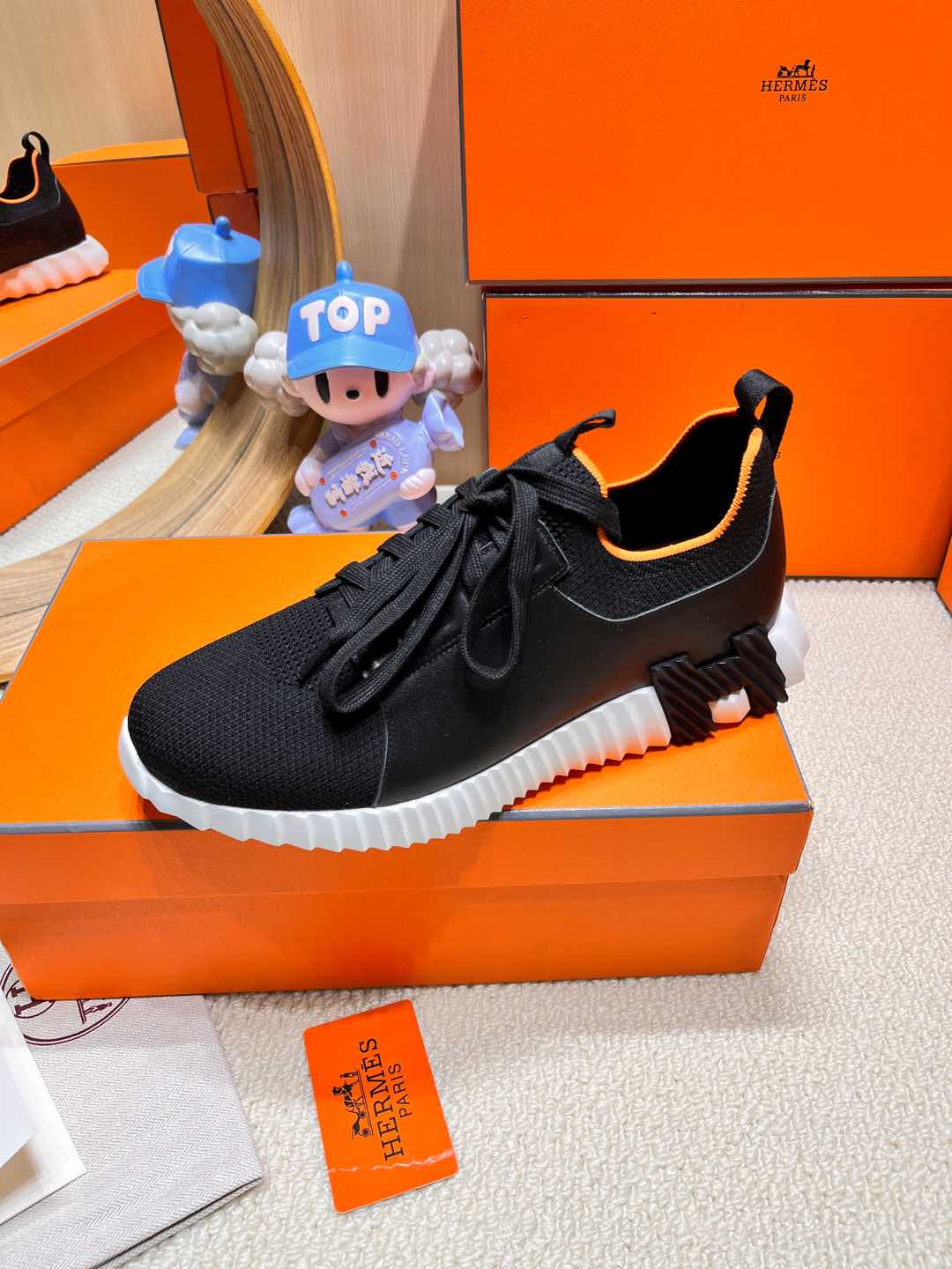 DEPART SLIP-ON SNEAKER IN BLACK MIX WHITE KNIT AND CALFSKIN - 38