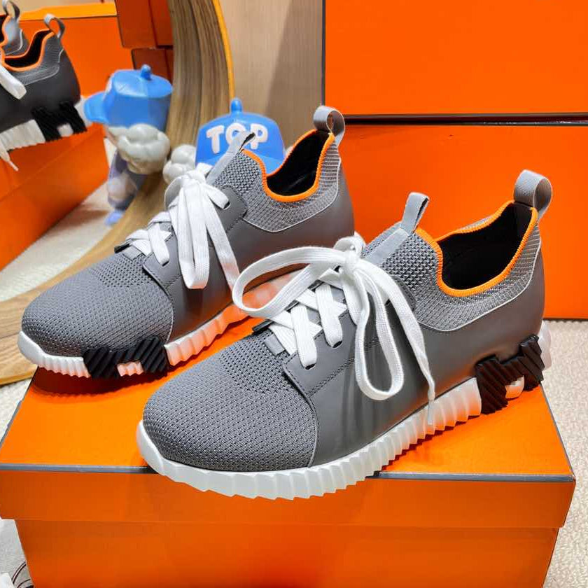 DEPART SLIP-ON SNEAKER IN MOUSE GRAY KNIT AND CALFSKIN - 38