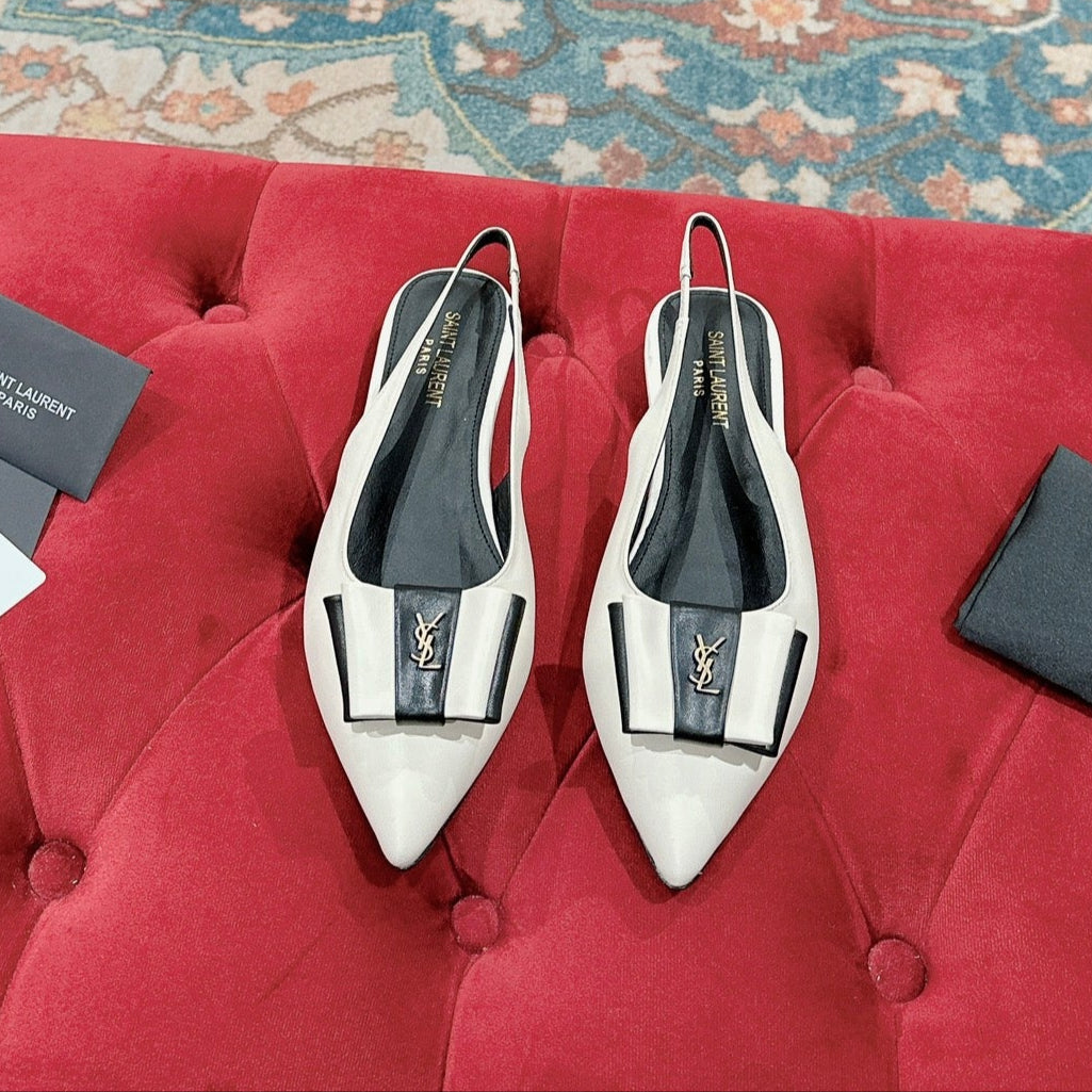 CASSANDRA SLINGBACK FLAT IN WHITE MIX BLACK SMOOTH LAMBSKIN - 35
