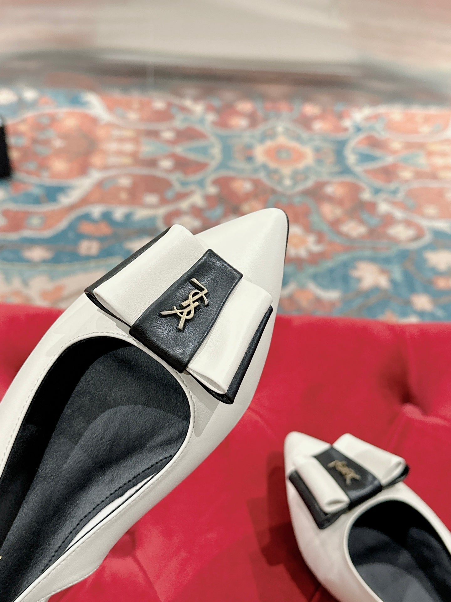 CASSANDRA SLINGBACK FLAT IN WHITE MIX BLACK SMOOTH LAMBSKIN - 35