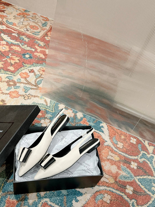 CASSANDRA SLINGBACK FLAT IN WHITE MIX BLACK SMOOTH LAMBSKIN - 35