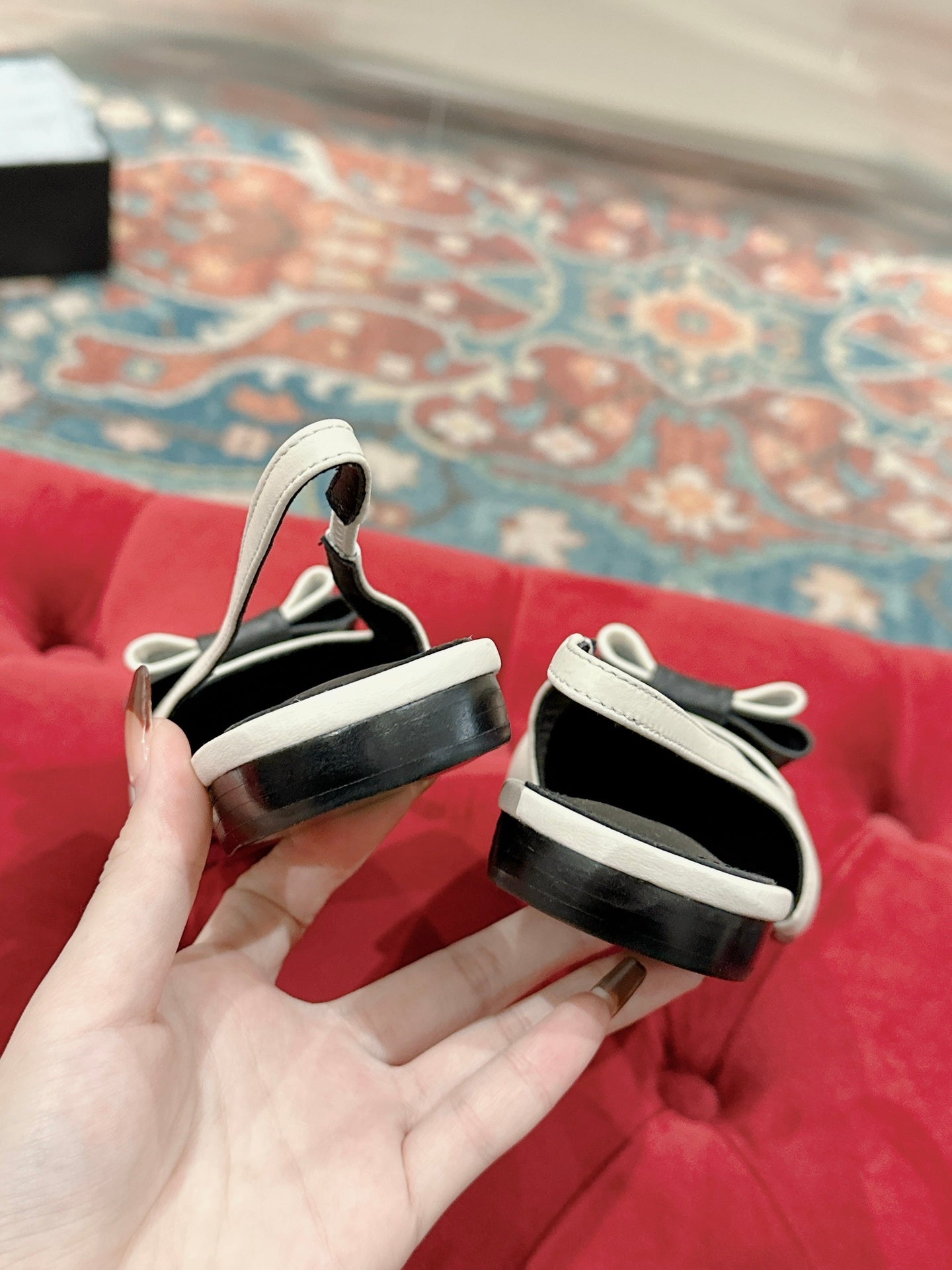 CASSANDRA SLINGBACK FLAT IN WHITE MIX BLACK SMOOTH LAMBSKIN - 35