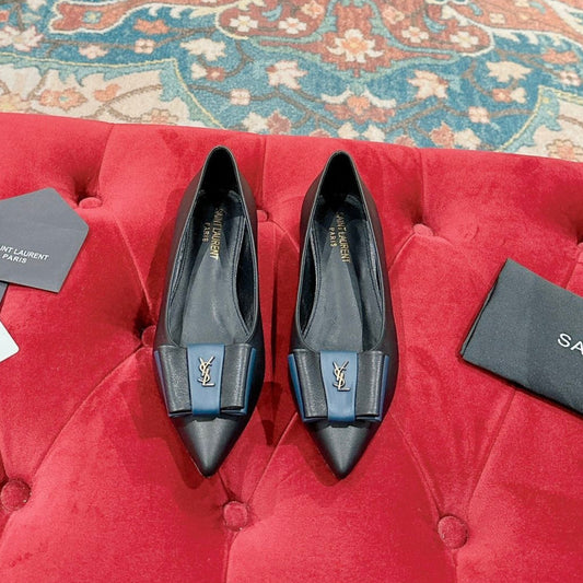 CASSANDRA BALLET FLAT IN BLACK MIX BLUE SMOOTH LAMBSKIN - 35