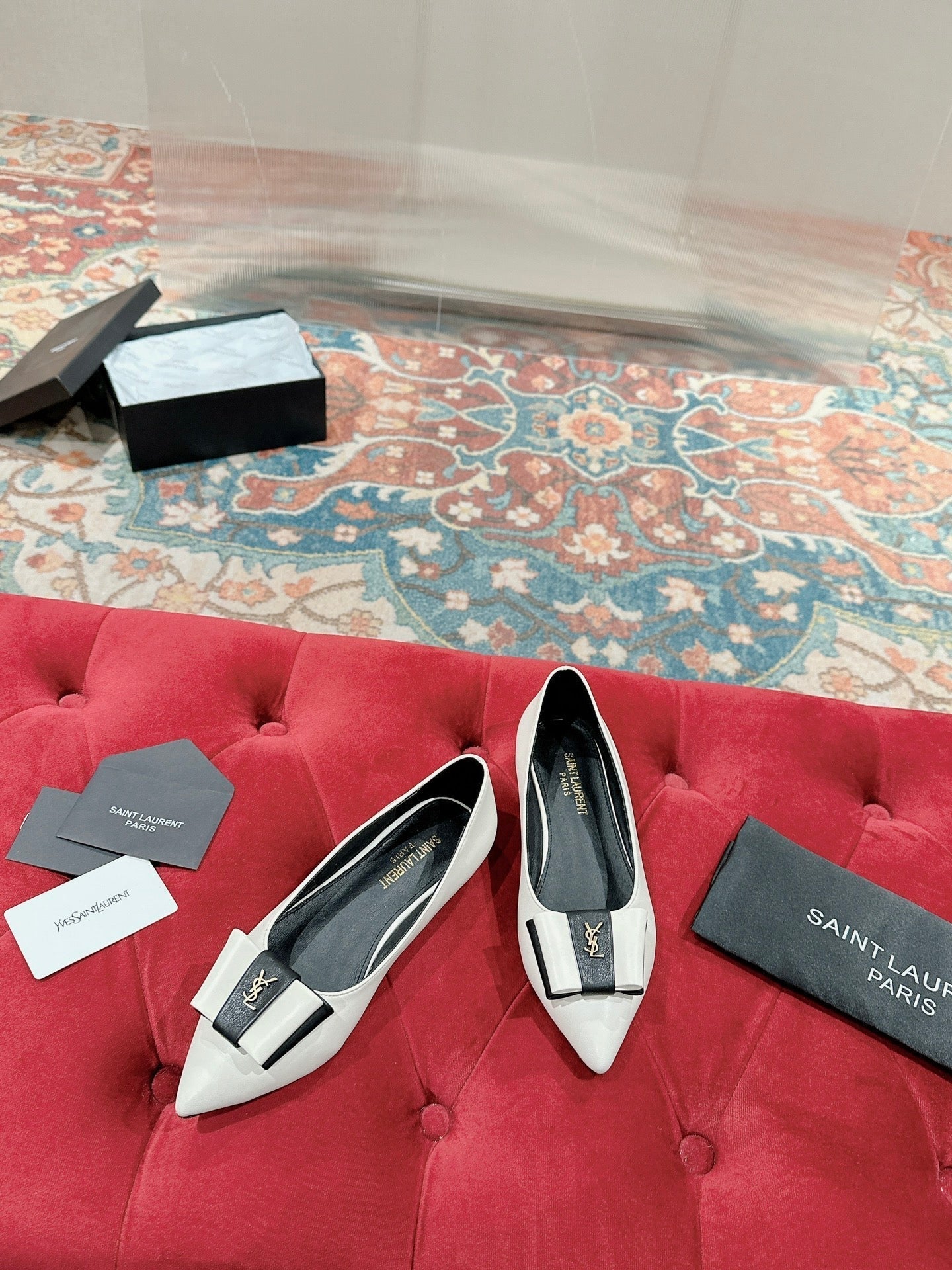 CASSANDRA BALLET FLAT IN WHITE MIX BLACK SMOOTH LAMBSKIN - 35