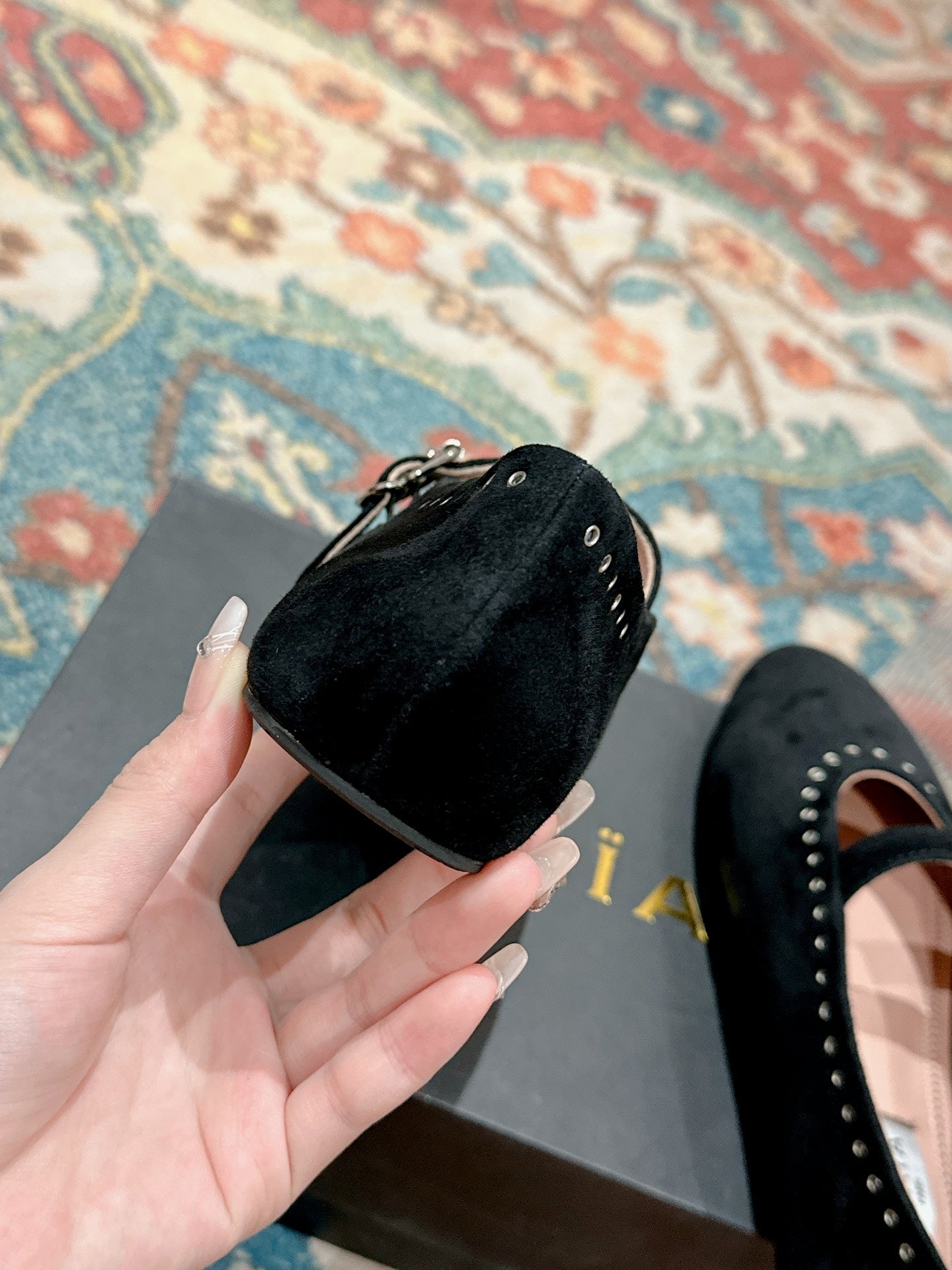 ALAIA MARY JANE IN BLACK SUEDE WITH SILVER HARDWARE - 35