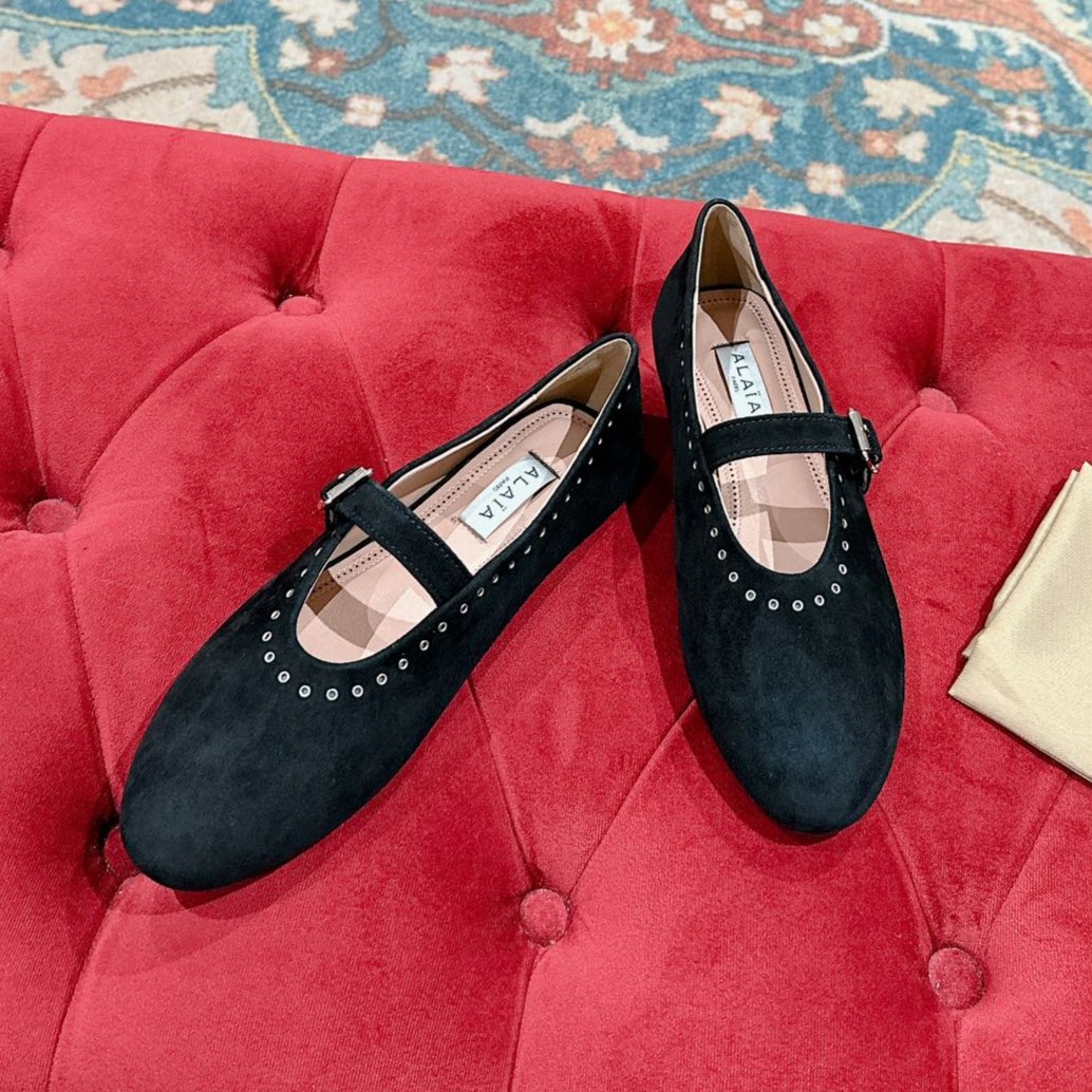 ALAIA MARY JANE IN BLACK SUEDE WITH SILVER HARDWARE - 35