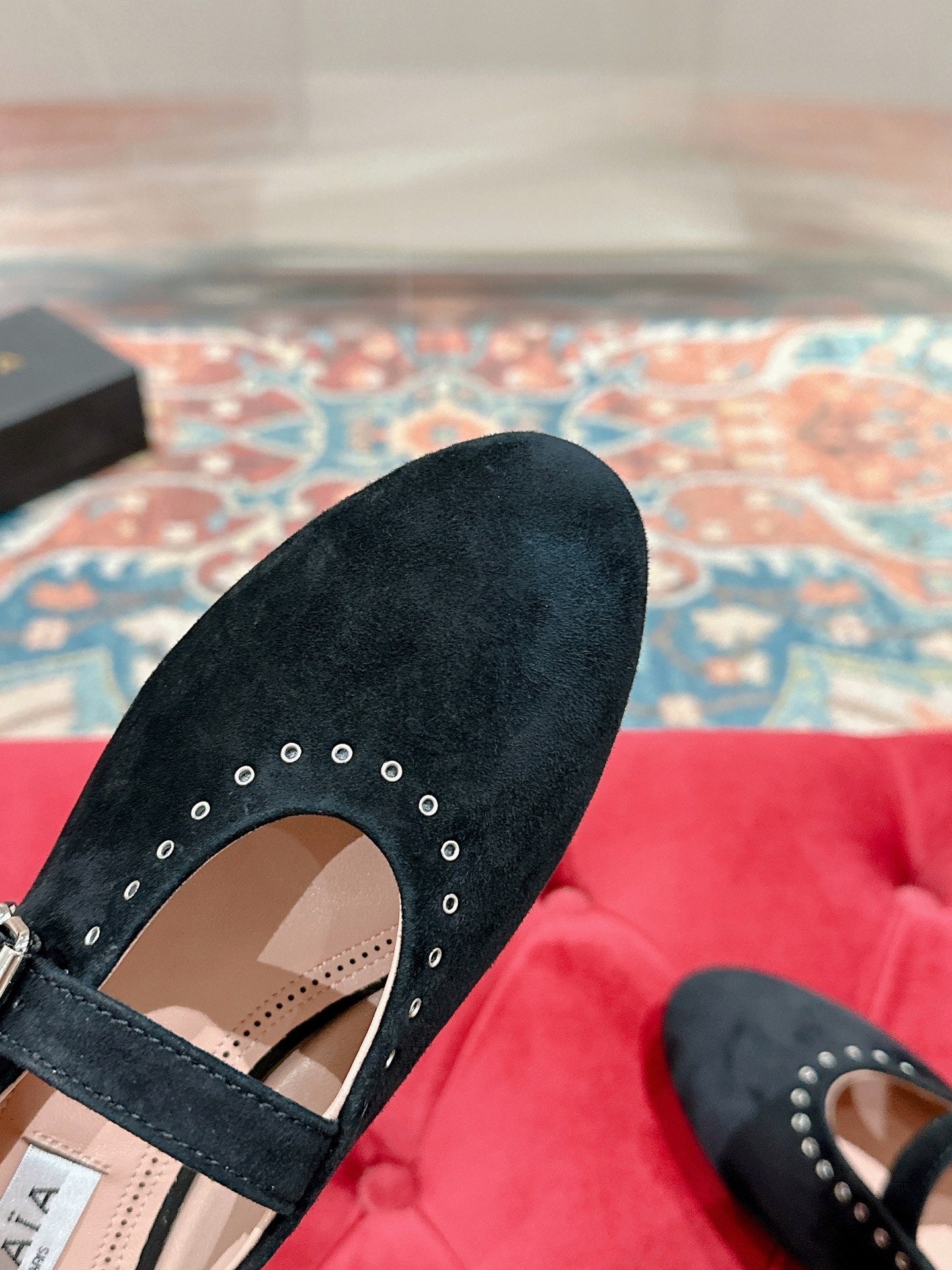 ALAIA MARY JANE IN BLACK SUEDE WITH SILVER HARDWARE - 35