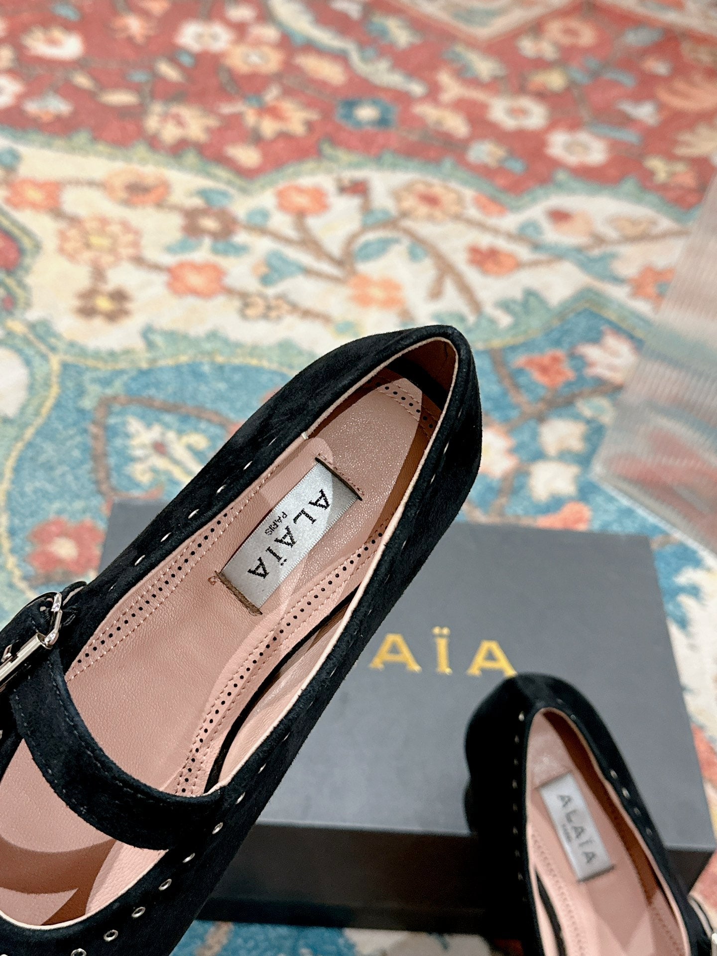 ALAIA MARY JANE IN BLACK SUEDE WITH SILVER HARDWARE - 35