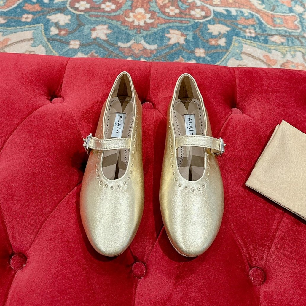 ALAIA MARY JANE IN GOLD LAMBSKIN WITH GOLD HARDWARE - 35