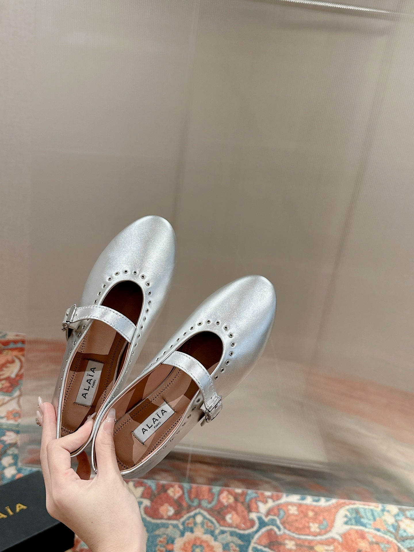 ALAIA MARY JANE IN SILVER LAMBSKIN WITH SILVER HARDWARE - 35