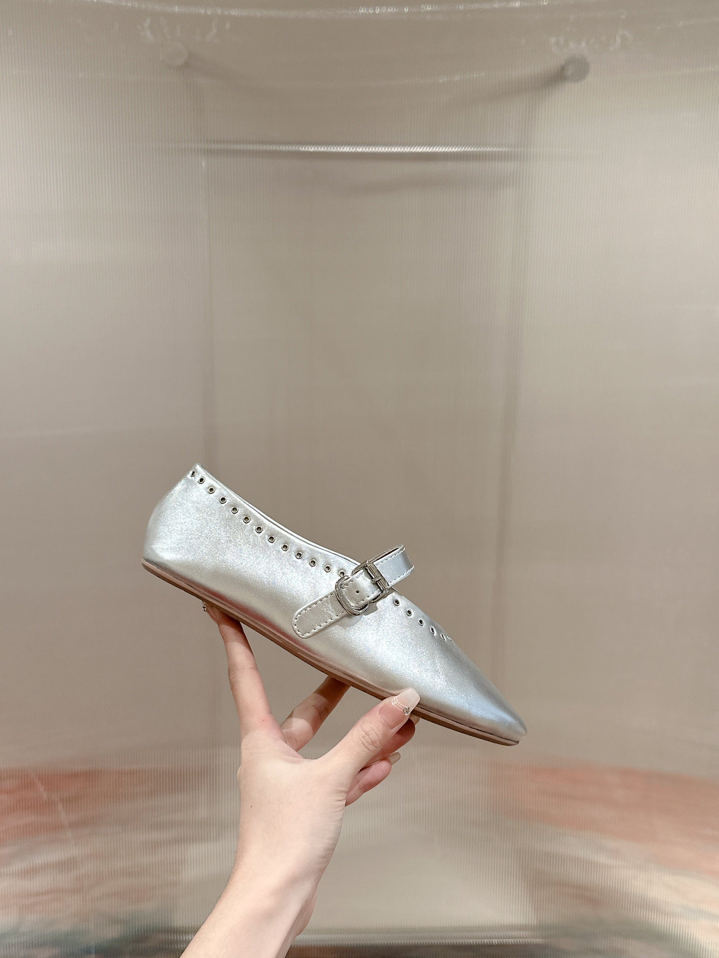ALAIA MARY JANE IN SILVER LAMBSKIN WITH SILVER HARDWARE - 35