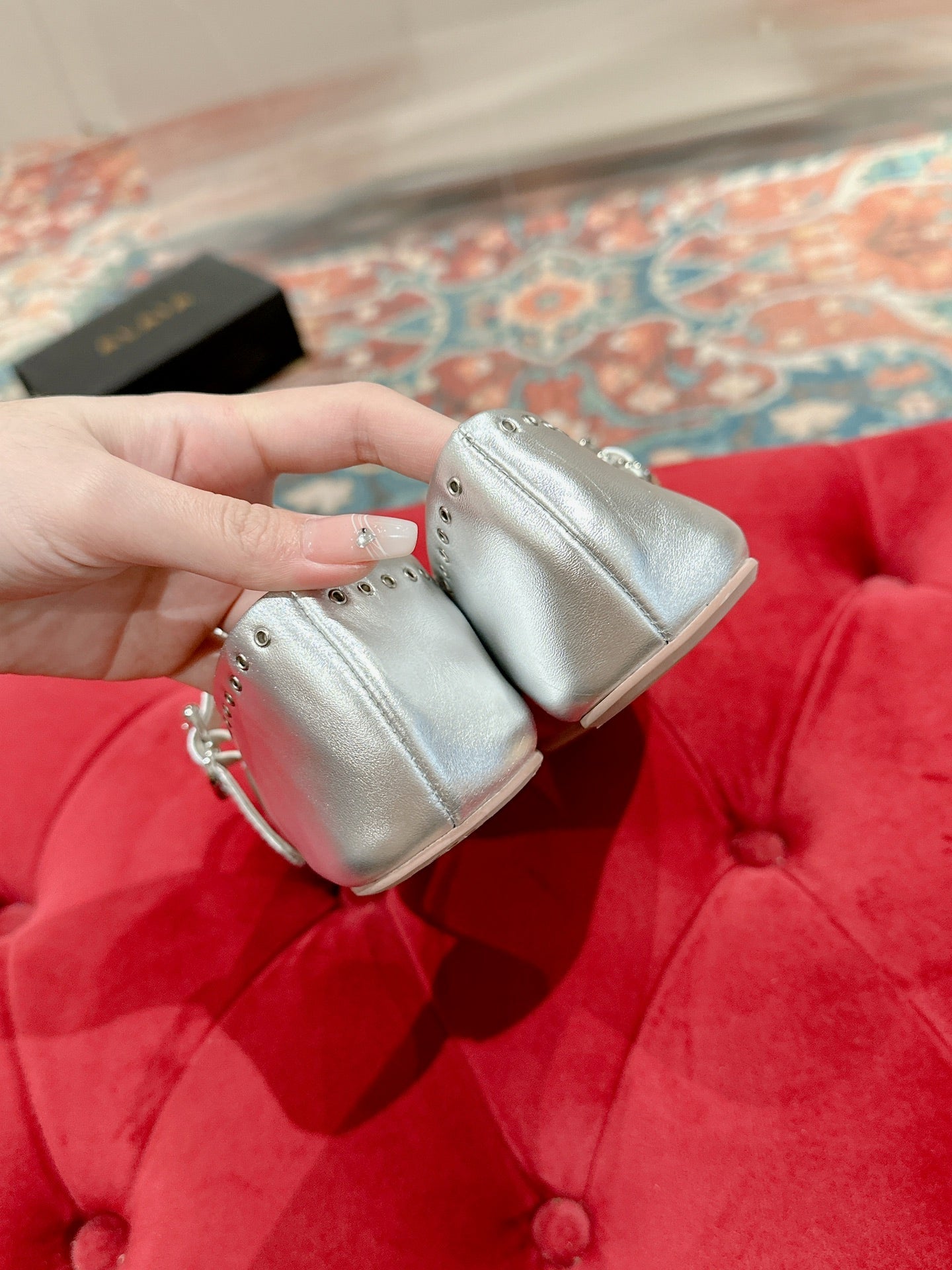 ALAIA MARY JANE IN SILVER LAMBSKIN WITH SILVER HARDWARE - 35