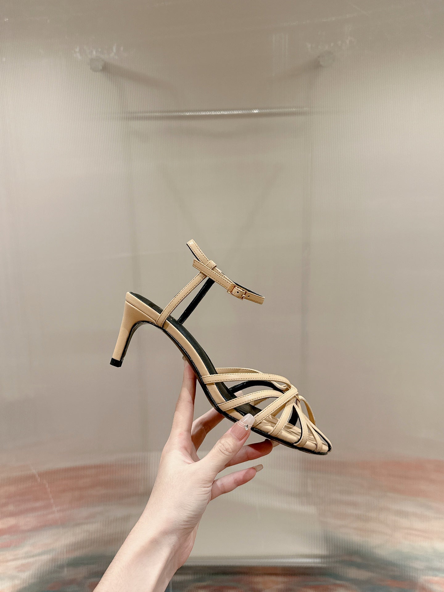 TRIOMPHE SANDAL 85 MM IN PEANUT BROWN LAMBSKIN - 35