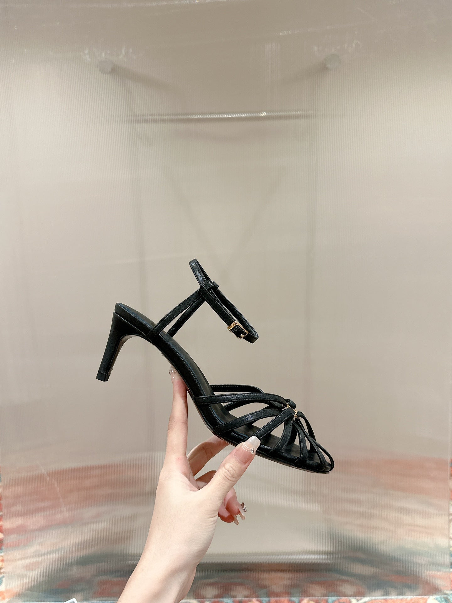 TRIOMPHE SANDAL 85 MM IN BLACK LAMBSKIN - 35