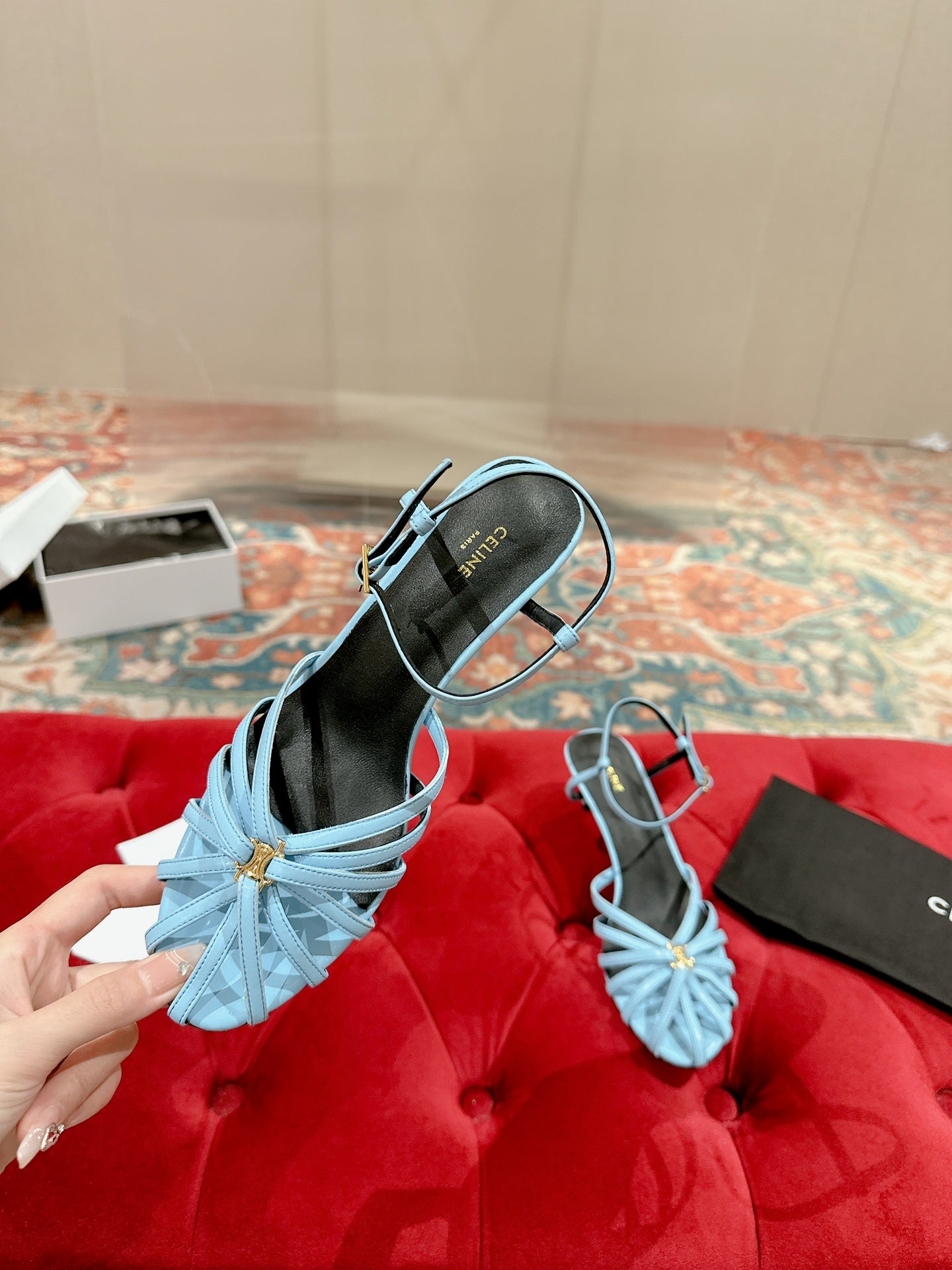 TRIOMPHE SANDAL 85 MM IN POWDER BLUE LAMBSKIN - 35