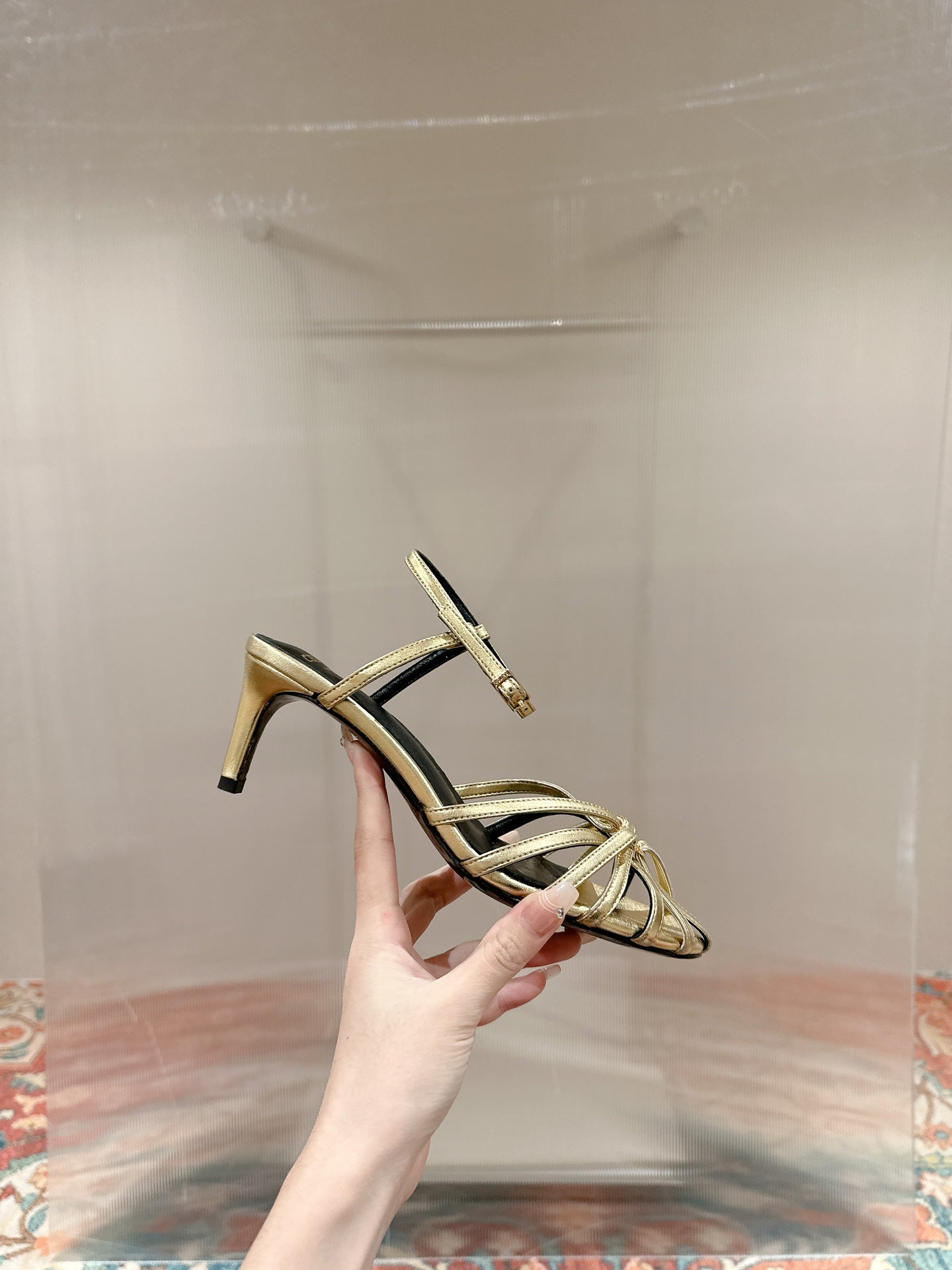 TRIOMPHE SANDAL 85 MM IN GOLD LAMBSKIN - 35