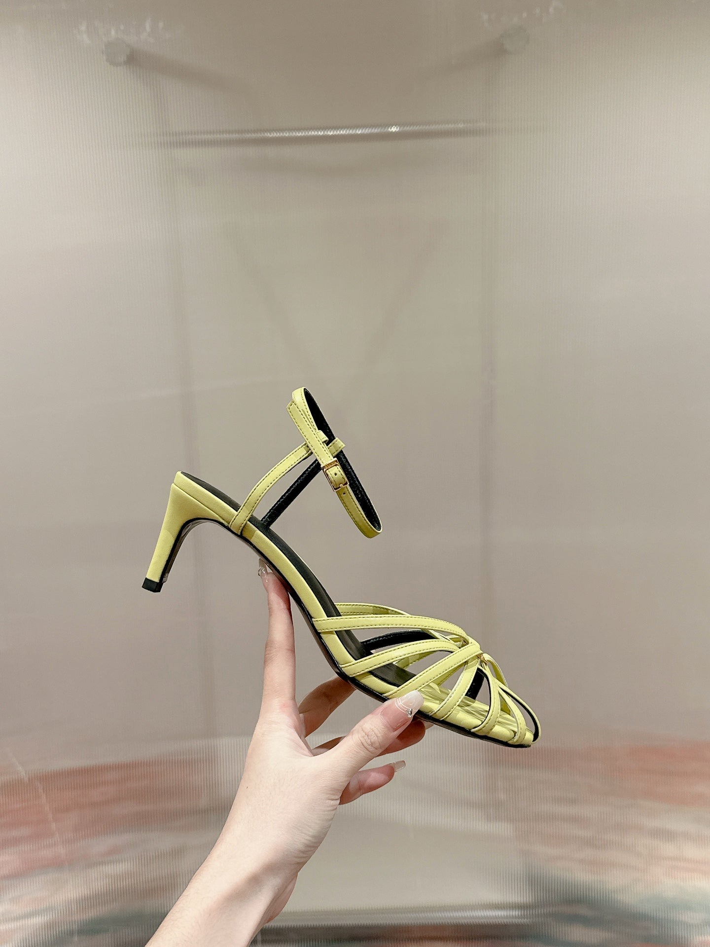 TRIOMPHE SANDAL 85 MM IN LIGHT YELLOW LAMBSKIN - 35