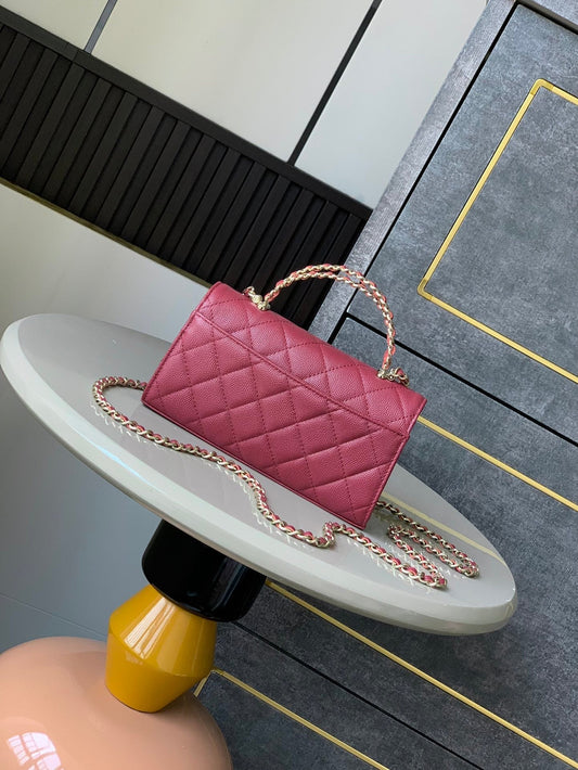 CHANEL 25S СУМКА KELLY 18 З ТЕМНО-ЧЕРВОНОЇ ЗЕРНИСТОЇ ШКІРИ З ЗОЛОТОЮ ФУРНІТУРОЮ