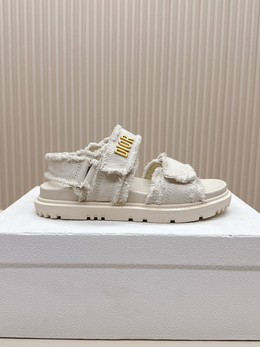 DIOR BACK-STRAP SANDALS 25S IN WHITE DENIM AND CALFSKIN WITH GOLD HARDWARE - 35