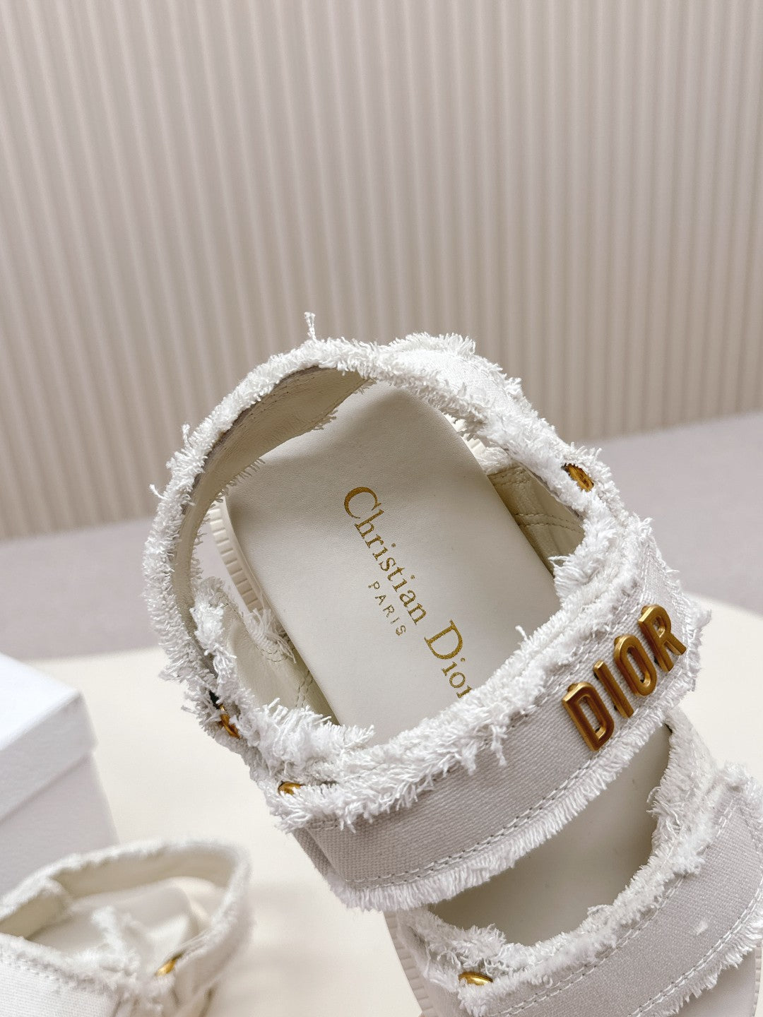 DIOR BACK-STRAP SANDALS 25S IN WHITE DENIM AND CALFSKIN WITH GOLD HARDWARE - 35