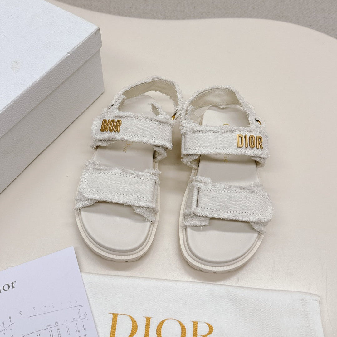 DIOR BACK-STRAP SANDALS 25S IN WHITE DENIM AND CALFSKIN WITH GOLD HARDWARE - 35