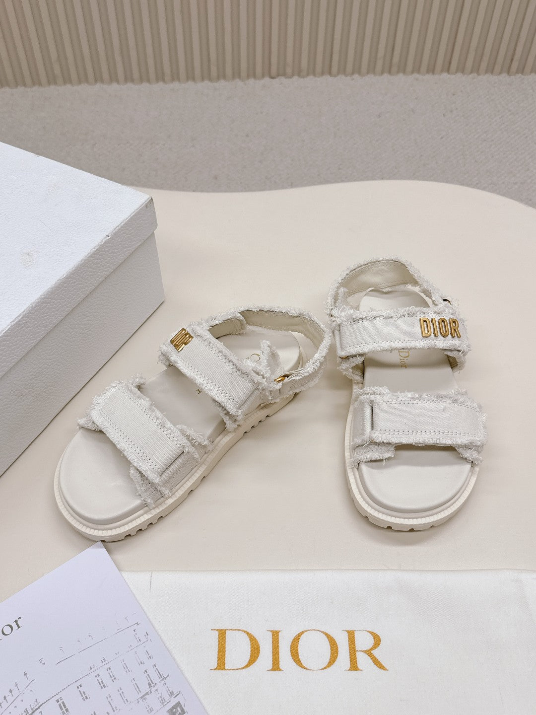 DIOR BACK-STRAP SANDALS 25S IN WHITE DENIM AND CALFSKIN WITH GOLD HARDWARE - 35