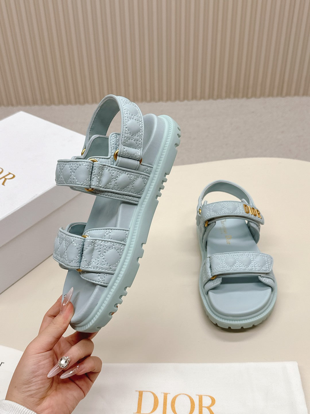 DIOR BACK-STRAP SANDALS 25S IN PASTEL BLUE CALFSKIN - 35
