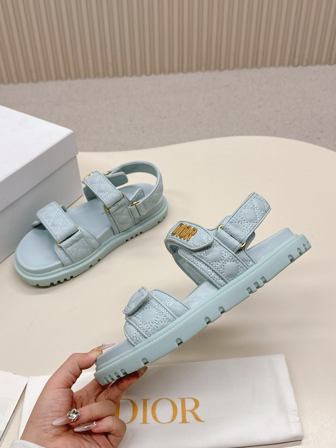 DIOR BACK-STRAP SANDALS 25S IN PASTEL BLUE CALFSKIN - 35