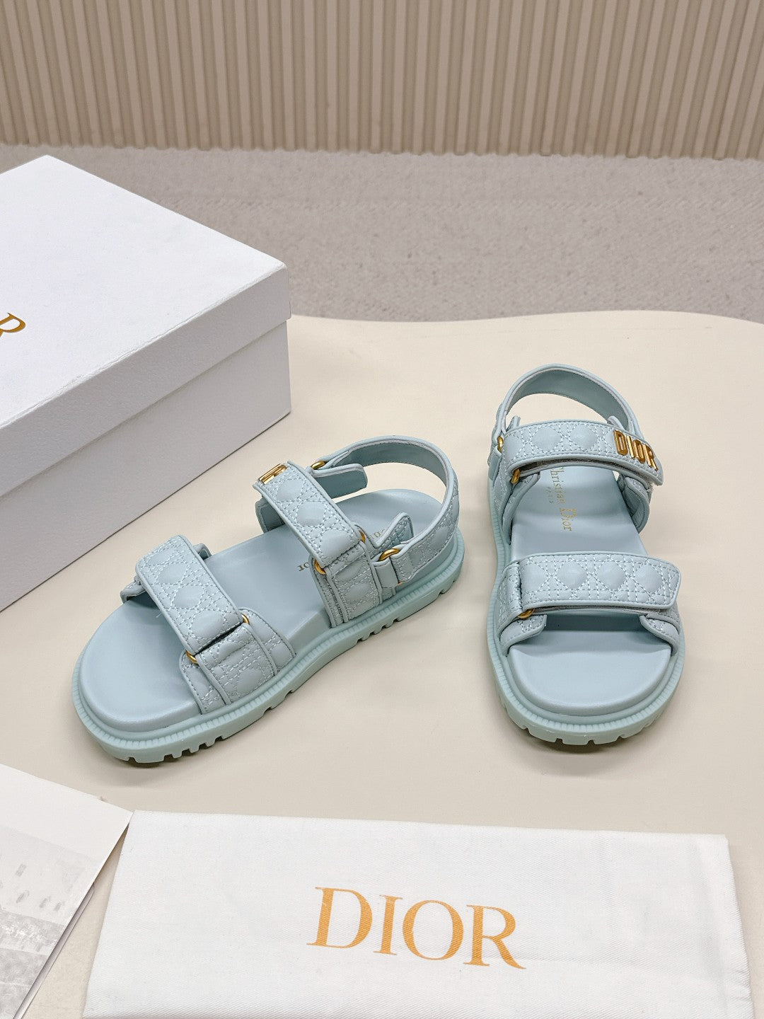 DIOR BACK-STRAP SANDALS 25S IN PASTEL BLUE CALFSKIN - 35