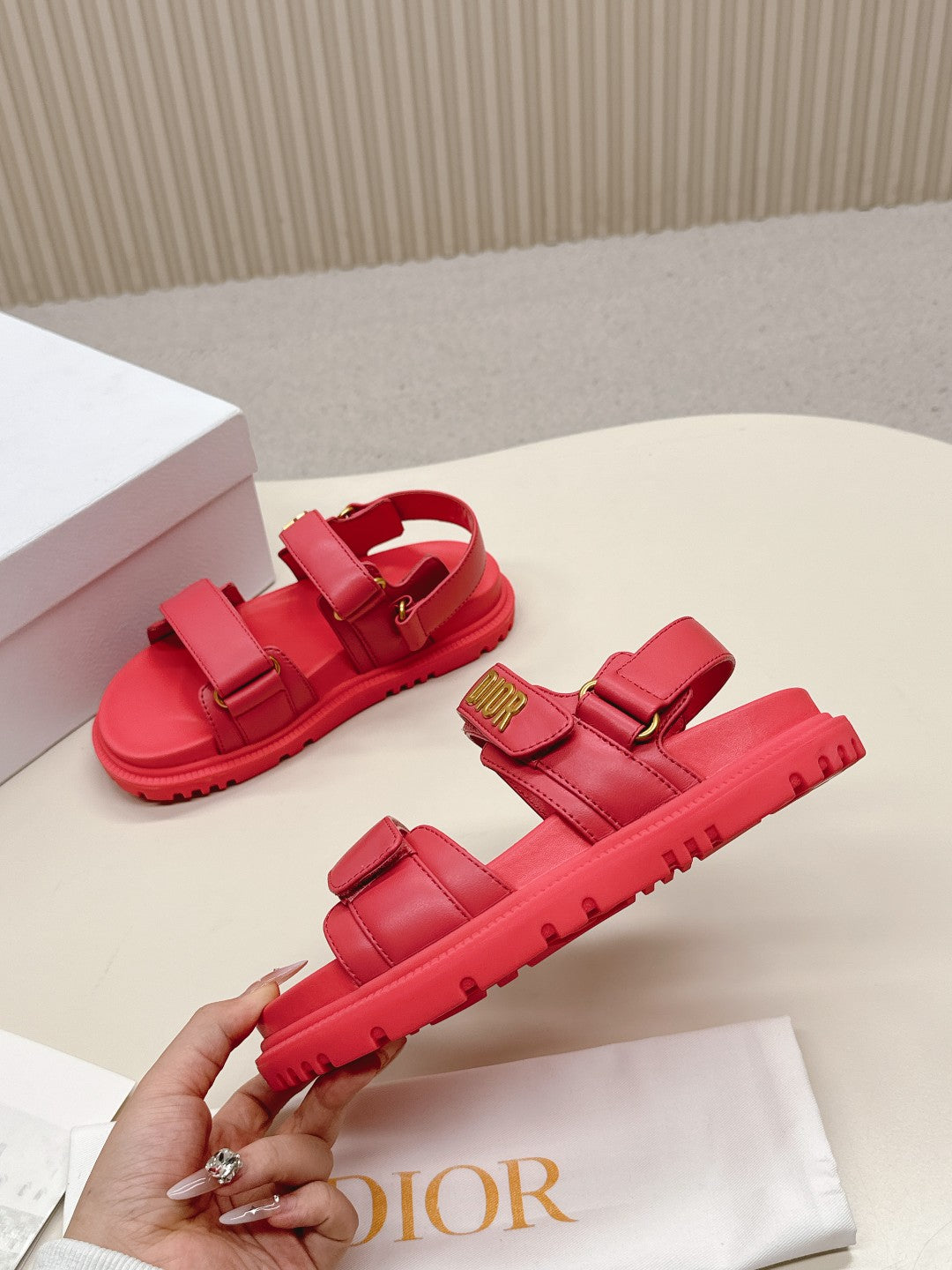 DIOR BACK-STRAP SANDALS 25S IN STRAWBERRY PINK CALFSKIN WITH GOLD HARDWARE - 35